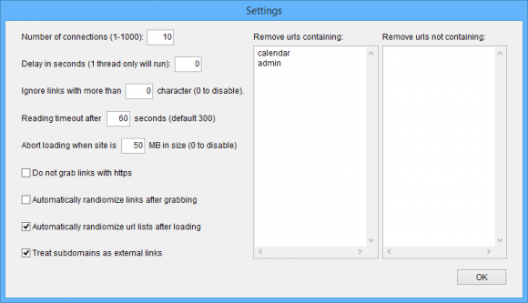 Link Extractor Settings