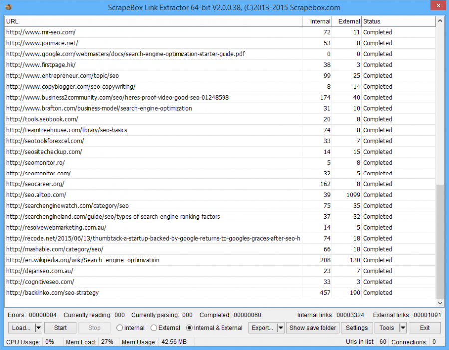 Internal and External Link Extractor ScrapeBox